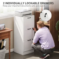 HOMCOM 3 Drawer Filing Cabinet with Lock, Office Storage Cabinet with Adjustable Hanging Bars for A4 Letter Size Files, White(m-6)