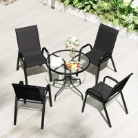 Outsunny Five-Piece Steel Patio Set, with Glass-Top Table - Black(m-8)