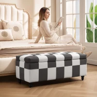 HOMCOM Storage Ottoman, Storage Bench with Wood Legs, Footstool, Footrest with Velvet Surface for Bedroom, Hallway, Living Room, 114 x 47 x 47 cm, Dark Grey and White(m-7)