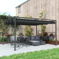 Outsunny 4 x 3m Metal Pergola, with Retractable Canopy Roof - Black(m-9)