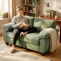HOMCOM 2 Seater Sofa, 156cm Chenille Loveseat Sofa, Dark Green(m-7)