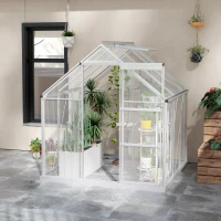 Outsunny 6 x 6ft Walk-In Greenhouse, Polycarbonate Greenhouse with Sliding Door, Window, Aluminium Frame, Foundation, Silver(m-8)