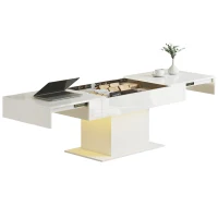 HOMCOM Extendable Coffee Table with LED Lights and Storage - High Gloss White(m-10)