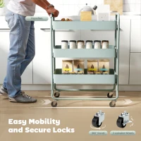 HOMCOM 3-Tier Storage Trolley on Wheels, Rolling Utility Cart with Mesh Backets for Kitchen, Bathroom, Bedroom, Light Green(m-5)