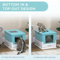 PawHut Hooded Cat Litter Box, Portable Pet Toilet, with Scoop, Front Entry - Light Blue(m-5)