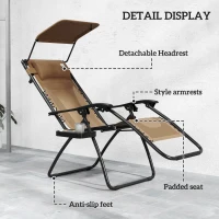Outsunny Zero Gravity Lounger Chair Set of 2, Folding Reclining Patio Chair with Shade Cover, Cup Holder, Soft Cushion and Headrest for Poolside, Camping, Coffee(m-5)