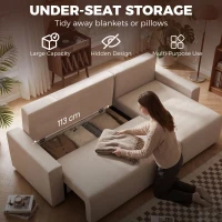 HOMCOM Narożnik z funkcją spania i odwracalnym szezlongiem, 3-osobowa sofa w kształcie L z efektem sztucznego zamszu, beżowy(m-6)