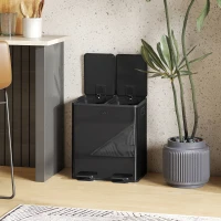 HOMCOM 40L Dual Compartment Stainless Steel Bin, with Deodoriser Holders - Glossy Black(m-9)