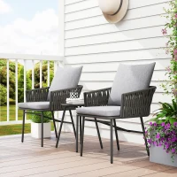 Outsunny 3-Piece Rattan Bistro Set, Garden Table and Chairs with 4 Cushions, Patio Rattan Conversation Furniture Set for Balcony, Porch, Terrace, Grey(m-7)