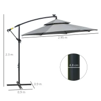 Outsunny 3m LED Light Overhanging Parasol - Light Grey(m-3)