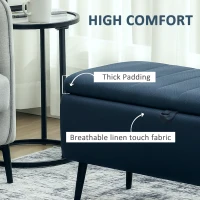 HOMCOM 92 x 31cm Linen-Look Storage Ottoman - Dark Blue(m-5)