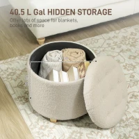 HOMCOM 40.5L Teddy Fleece Storage Ottoman - Cream White(m-4)