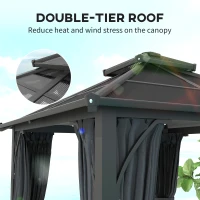 Outsunny 2.5 x 2.5 m Hardtop Gazebo Canopy with 7mm PC Roof, Garden Gazebo Permanent Pavilion with Netting, Curtains, Dark Grey(m-4)