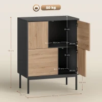 HOMCOM Sideboard mit Push-to-Open Türen, Esszimmerschrank mit Metallbeinen, Küchenschrank, MDF, Schwarz+Naturholz(m-3)