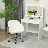 HOMCOM 46-56 cm Velvet-feel Office Chair - Cream(m-8)