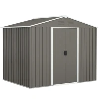 Outsunny 8 x 6ft Outdoor Garden Storage Shed, Metal Tool House with Ventilation and Sliding Doors, Light Grey(m-1)