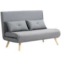 HOMCOM Two-Seater Linen-Look Sofa Bed - Grey(m-1)