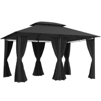 Outsunny 3 x 4m Steel Gazebo, with Curtains - Black(m-10)