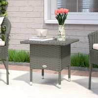 Outsunny Rattan Side Table, Outdoor Coffee Table with Plastic Board Under the Full Woven Table Top for Patio, Garden, Balcony, Grey(m-2)
