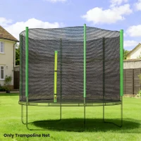 SPORTNOW 10ft Trampoline Net Replacement with 6 Plastic Pole Covers, Weather-Resistant Trampoline Netting Replacement with Zipped Entrance, Poles Not Included, Green(m-2)