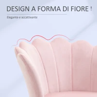 HOMCOM Poltrona da Salotto a Conchiglia Stile Vintage in Velluto con Gambe Dorate Rosa(m-5)