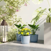 Outsunny Set of Three Ф22cm Planters - Blue(m-2)