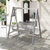 Outsunny 2 Seater Garden Swing Seat, Wooden Swing Chair Bench with Cup Holders for Outdoor Porch Patio, Grey(m-3)