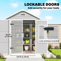 Outsunny 6 x 5ft Garden Shed, Plastic Shed with Floor, Window, Lockable Doors and Vents, Wood Effect Resin Tool Shed for Outdoor Patio, Light Grey(m-7)