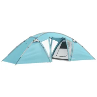 Outsunny 4-6 Man Family Camping Tent w/ 2 Bedrooms and a Living Room, Waterproof Tunnel Tent w/ Sewn In Groundsheet, Doors, Windows, Carry Bag, Blue(m-1)