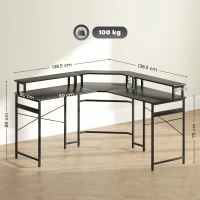 HOMCOM 'L' Shaped Work Desk, with LED Lights - Black(m-3)