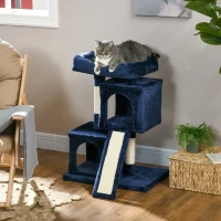 PawHut Sisal Cat Rest & Play Activity Tree w/ 2 House Navy Blue(m-2)