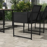 Outsunny 5 Piece Garden Dining Set with Breathable Mesh Seat, Adjustable Backrest, Tempered Glass Table Top for Patio, Black(m-7)