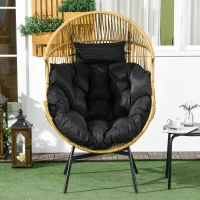 Outsunny String Rattan Egg Chair, with Padded Seat Cushion - Sand/Black(m-7)