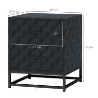 HOMCOM Bedside Tables Set of 2, Modern Bedside Table Nightstand with 2 Drawers, Bedside Cabinet Sofa Side Table with Storage, Steel Legs for Bedroom, Living Room, Black(m-3)