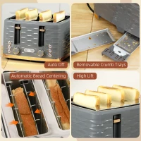 HOMCOM Four-Slice Rippled Toaster - Grey(m-8)