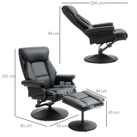 HOMCOM Swivel Recliner Chair with Footstool, PU Leather Recliner Armchair with Ottoman, Steel Base, Upholstered Reclining Chair for Living Room, Bedroom, Office, Black(m-3)