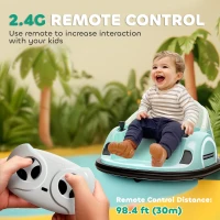AIYAPLAY 360° Rotation Kids Bumper Car, 12V Waltz Car with Remote Control, Dual Joystick, Music, Lights, Green(m-6)