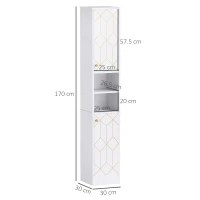 HOMCOM Tall Bathroom Storage Cabinet with Doors, Slim Bathroom Storage Unit with Adjustable Shelves, Freestanding Bathroom Storage Unit, White(m-3)