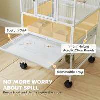 PawHut Bird Cage with Rolling Stand, Acrylic Viewing Panels, Storage Shelf, for Budgie, Parakeet, 48 x 46 x 83 cm(m-4)