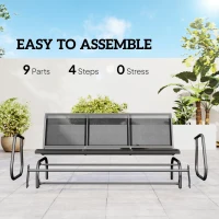 Outsunny 3-Seat Glider Rocking Chair for 3 People Garden Bench Patio Furniture Metal Frame, Grey(m-5)