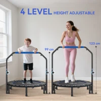 HOMCOM 45" Foldable Mini Fitness Trampoline, with Adjustable Foam Handle, Blue(m-4)