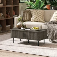 HOMCOM Coffee Table with Storage, Living Room Table with Slatted Tambour Sliding Doors and Foot Pads, Rectangular Coffee Table with Elevated Base for Living Room, Grey Wood-Effect(m-2)