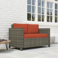 Outsunny Rattan Sofa, 2 Seater Garden Furniture with Soft Padded Cushion and Armrests, Wicker Garden Loveseat for Patio, Grey(m-9)