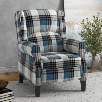 HOMCOM Wingback Reclining Chair Push Back Recliner Armchair for Living Room Bedroom with Footrest Armrests Wood Legs Blue(m-2)