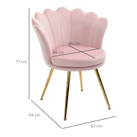 HOMCOM Poltrona da Salotto a Conchiglia Stile Vintage in Velluto con Gambe Dorate Rosa(m-3)