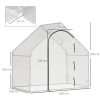 Outsunny Walk In Tomato Greenhouse Garden Outdoor Mini Greenhouse Flower Planter Steel Frame with Zipped Door & Window, PE Cover, 180 x 100 x 168CM,  White(m-3)