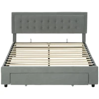 HOMCOM King Size Ottoman Bed Frame, with Front Drawer - Grey(m-1)