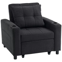 HOMCOM 3-in-1 Single Sofa Bed, Convertible Sleeper Chair Bed - Black(m-1)