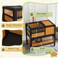 PawHut Wooden Tortoise House, with Shelter, Run, Shelf, Lamp Holder, Tray, Yellow(m-7)