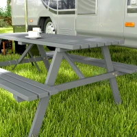 Outsunny 6 Seater Wooden Picnic Table Bench for Outdoor Garden or Patio with Parasol Cutout 150 cm Grey(m-9)